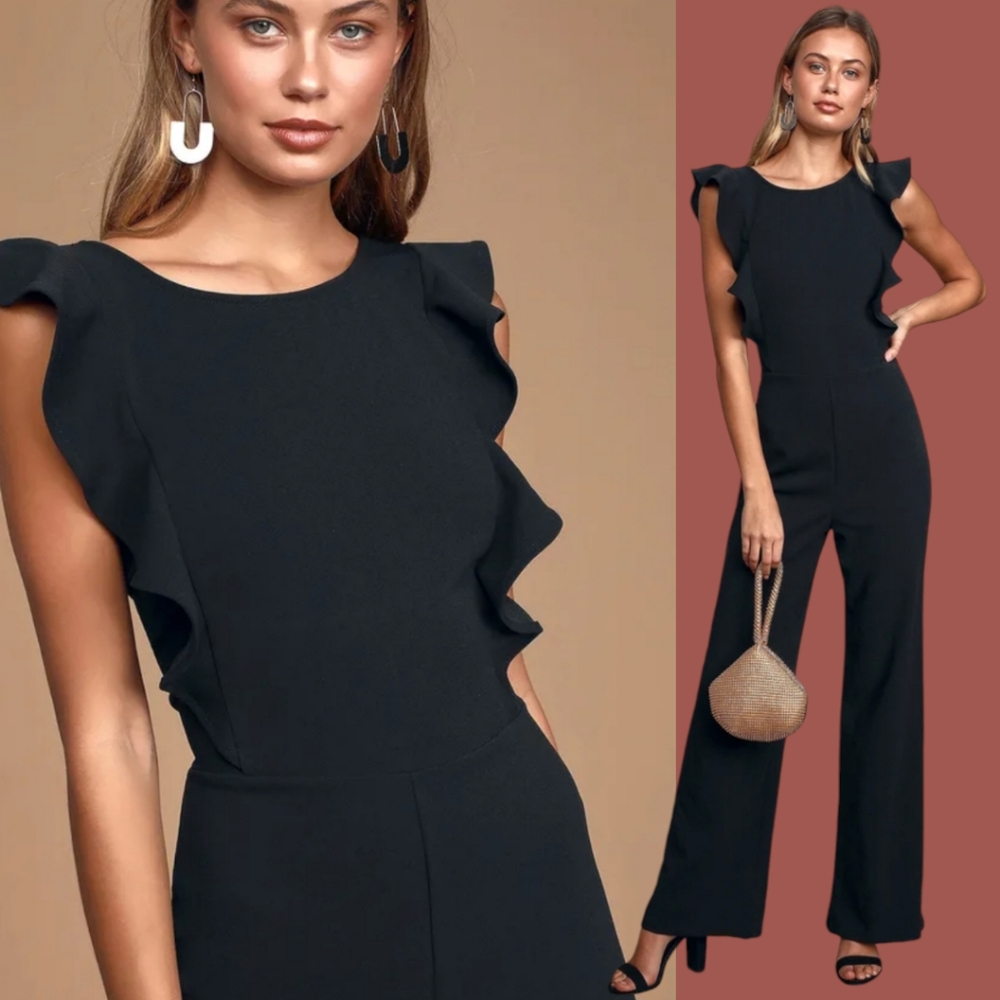 Saints Black Jumpsuit Ruffled Sleeves Wide-Leg Stretch S/M Pre-owned like new